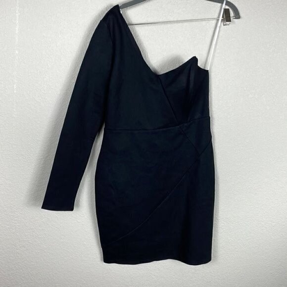 New Lulus Alsandair One Shoulder Sweetheart Bodycon Dress Black Sexy LBD Sz L - Picture 5 of 14